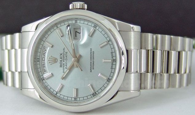 Rolex Day-Date II Stainless Watch Light Blue Face 41mm